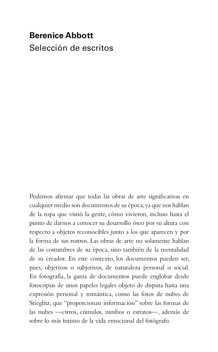 Berenice Abbott: Selección de escritos: portada