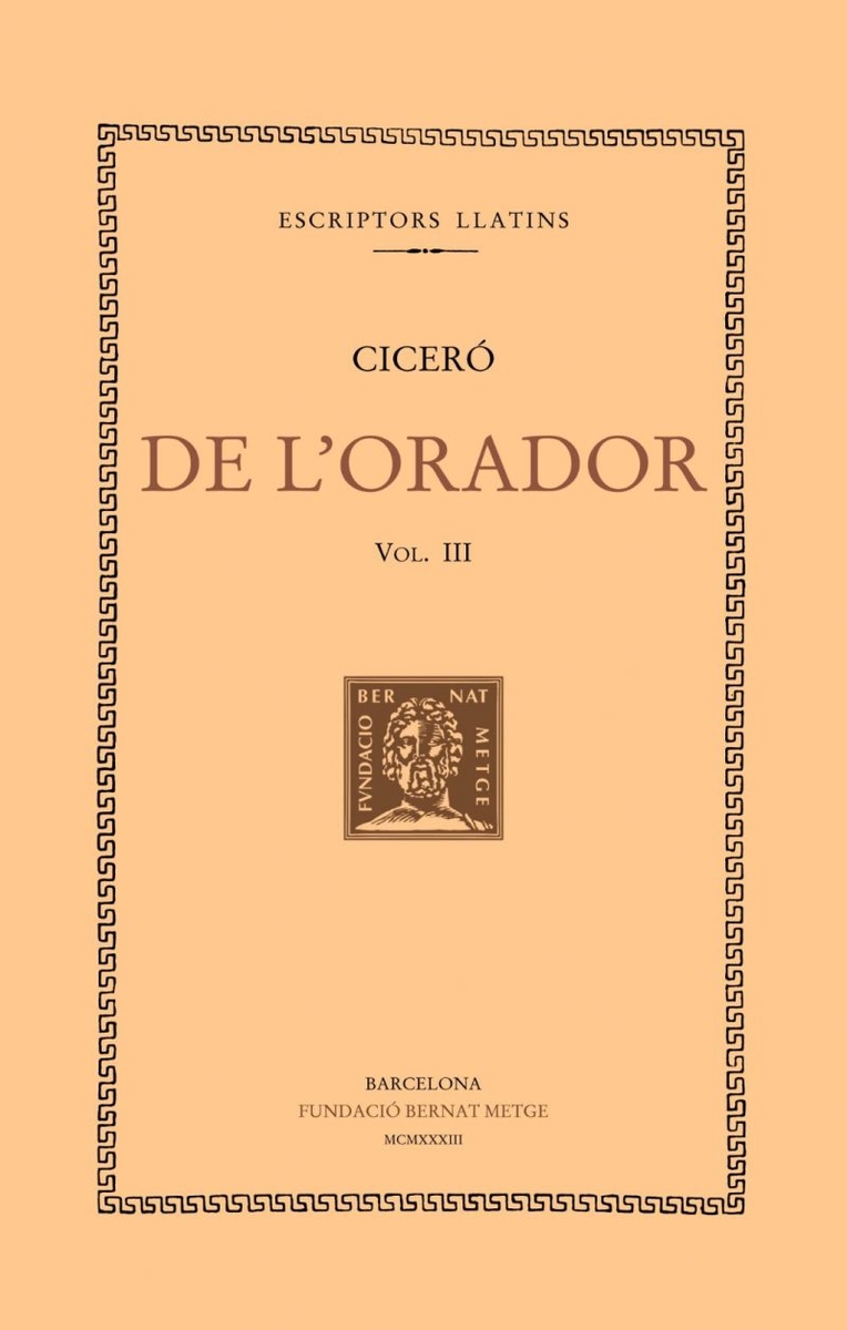 DE L'ORADOR, VOL. III (LLIBRE III): portada