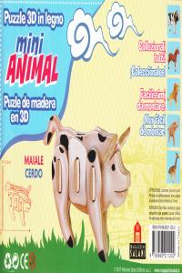 CERDO MINI ANIMAL PUZLE DE MADERA EN 3D: portada