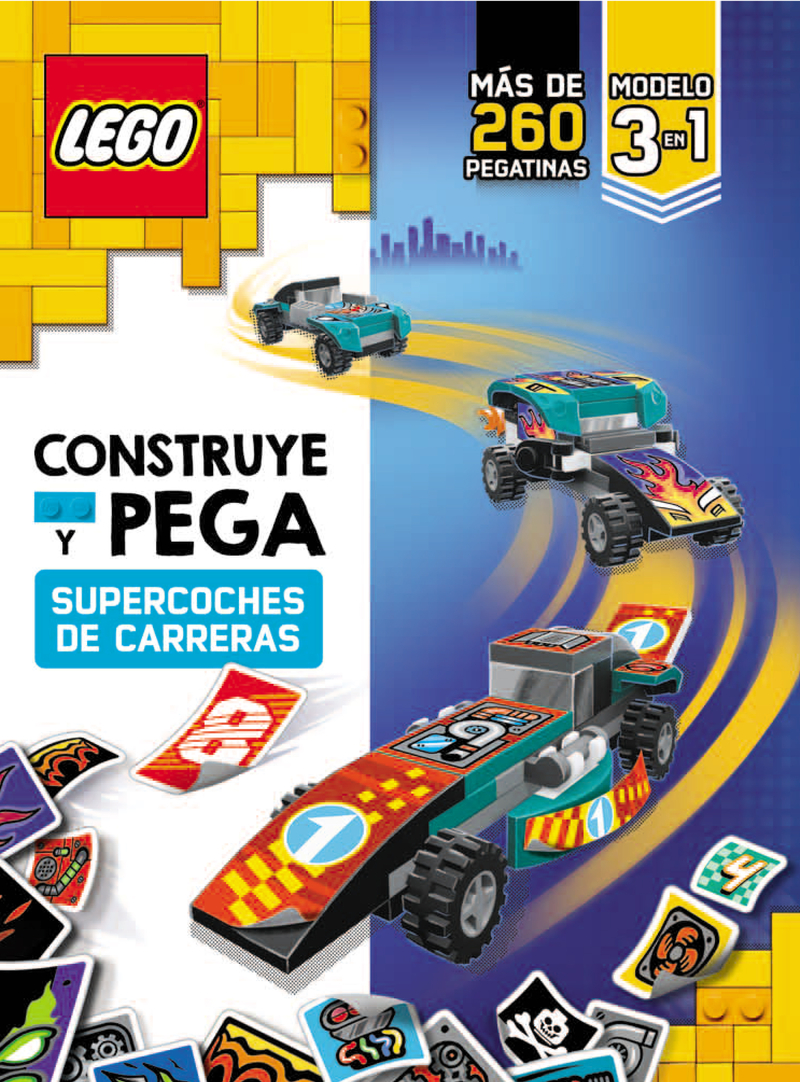 LEGO. CONSTRUYE Y PEGA SUPERCOCHES DE CARRERAS: portada